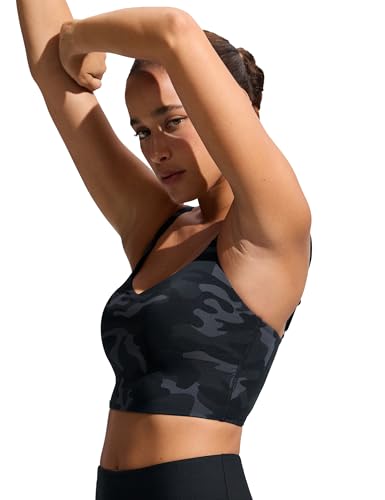 Image of CRZ YOGA V Shaped Longline Bikini Tops | Built-in Pads, A-D Cup, Cropped, Adjustable Spaghetti Straps, Swim, Bathing Suit for Women