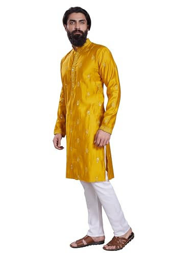 Image of DIVISIVE Men's Embroidered Cotton Silk Blend Only Slim Fit Kurta