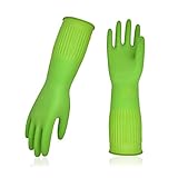 [Vgo...] キッチングローブ 防水手袋 ロング 食器洗い 手袋 長袖 クリーニンググローブ ゴム手袋 洗車用 洗浄用 洗濯用 園芸 ペットケア 塗装用 多用途(M,グリーン,RB2143