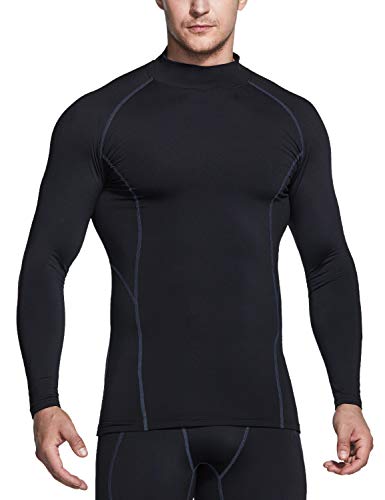 TSLA Men's Thermal Long Sleeve Compression Shirts, Mock/Turtleneck Winter Sports Running Base Layer Top, Heatlock Mock Neck(yut56) - Black & Charcoal, Medium - Thumbnail 5