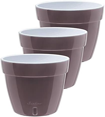 DecoPots - 3 Pack - 10.6 Inch - Self Watering Planter - Modern Flower Pot with Water Level Indicator for All House Plants, Flowers, Herbs - Height 8.3 inches (Diameter 10.6 inch, Shade/White)