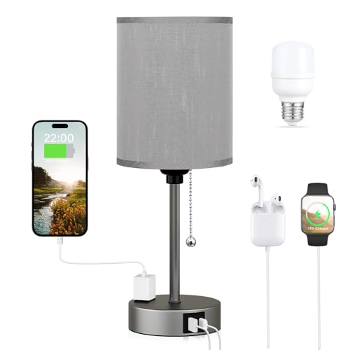 Image of Small Bedside Table Lamp for Bedroom, Desk Lamp with USB Ports for Dorm