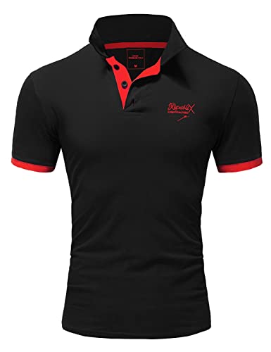 REPUBLIX Herren Poloshirt Basic Kontrast Stickerei Kragen Kurzarm Polohemd T-Shirt R-0056 Schwarz/Rot 3XL