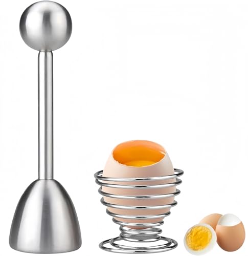 QHFlashbuy Eieröffner Stainless Steel 2 Pcs Shell Opener Egg Topper Cutter Edelstahl Eierköpfer Testsieger für Gekochte Eier Küchenwerkzeug Eieröffner Eierschale Cutter für Harte Weich Gekochte Eier