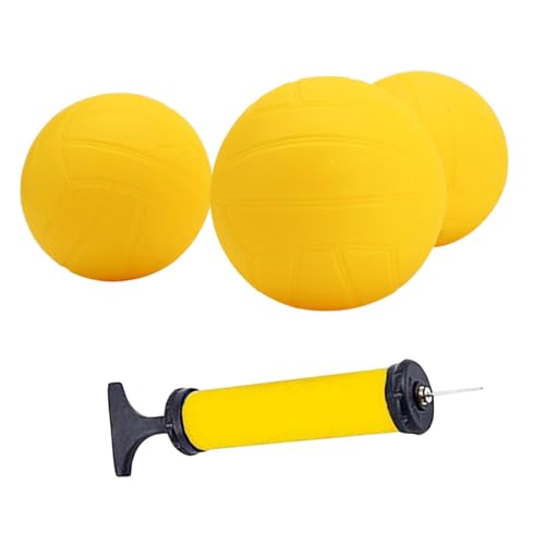 YIXANNX Roundnet Spielbälle, Spike Spielbälle, Ersatzbälle, Dickes PVC, strapazierfähig, weich, aufblasbar, mit Schnellaufblaspumpe, Robustes, gelbes Material, weich, Gelb, 3 Stück, 3.5 Zoll