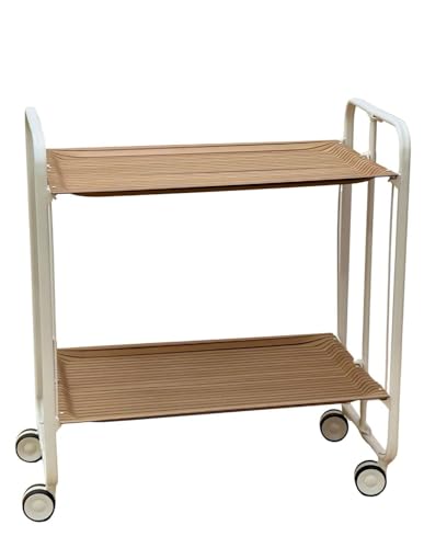 DON HIERRO   Carrito auxiliar plegable BAUHAUS con ruedas – Armazón metálico blanco, 2 niveles, 4 posiciones ajustables Alistonado