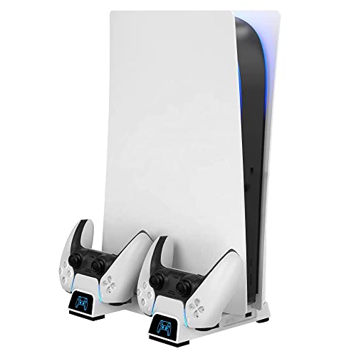 Image of OIVO PS5 Stand with Cooling Suction Cup and Dual Control Charging Station for Playstation 5 PS5 Console, Cooling Suction Cup Fan- Cable Included