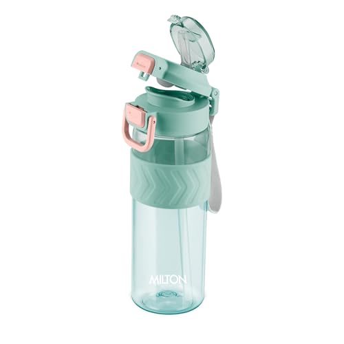 Image of MILTON Calvin 1000 2-in-1 Sip or Gulp Lid Water Bottle 1 ltr | Unbreakable | BPA-Free, One-Click Open, Leak-Proof, Crystal Clear Design, Sipper Water Bottle For Office, School, College, gym set, Green