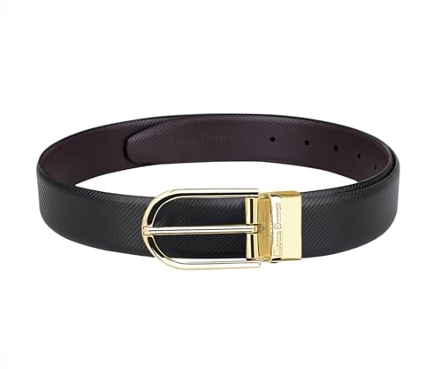 Image of LOUIS STITCH Men's Reversible Brown and Black Italian Leather Belt with Golden Buckle (Prague STGD)