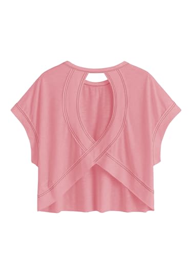 Image of SOLY HUX Women Open Back Tops Workout Backless Tee Casual Athletic Shirts Short Sleeve Oversized Gym T Shirt