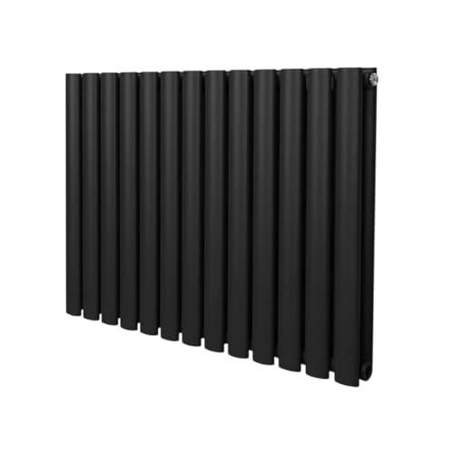 Radiatore A Colonna Ovale 600 Mm X 780Mm Designer Doppio Pannello Termosifone Nero Acciaio Inclusi Spazzola Per La Pulizia Kit Di Fissaggio E Staffe