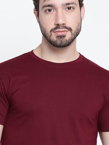 Image of BEYOUNG Cotton Regular Fit Plain T-Shirt for Men | Flexible Round Neck | Casual T-Shirt | Solid T-Shirt | Half-Sleeves | Stylish T-Shirt