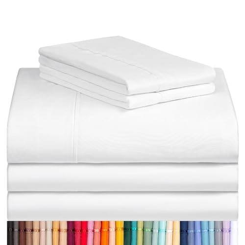 Image of LuxClub 7 PC Split King Sheet Set Bed Sheets Deep Pockets 18 inch Eco Friendly Wrinkle Free Cooling Sheets Machine Washable Hotel Bedding Silky Soft - White Split King