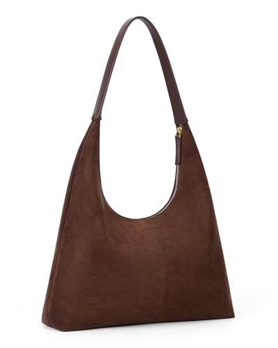 Image of Lushandy Brown Suede Purse Faux Suede Tote Bag Leather Hobo Bags for Women Slouchy Hobo Bag Fall Purse Shoulder Bag