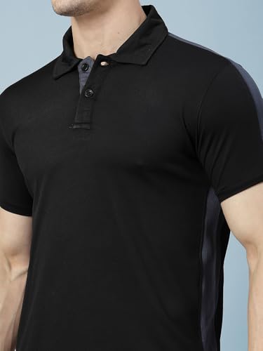 Image of CHKOKKO Men's Active Sports Wear Polo Half Sleeve Gym Tshirt with Button Collar Quick Dry Breathable Perfect for Workout Running Regular Fit Pack of 2