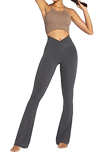 Sunzel Flare Leggings, Crossover Yoga Pants With Tummy Control, High Waisted And Wide Leg, No Front Seam Grey Medium #TOP5