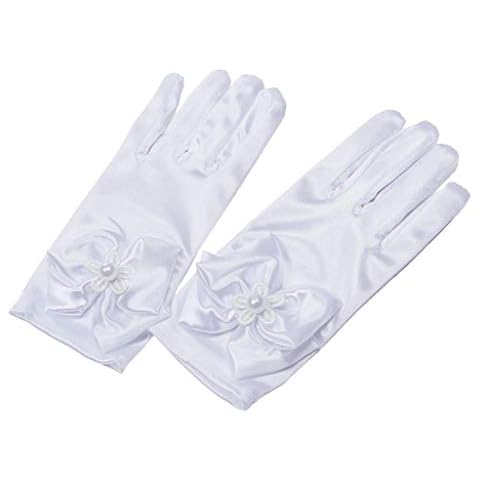Colcolo Pearl Short Gloves For Holy Communion Christening Flower Girls Bridesmaid - White, as described Cover