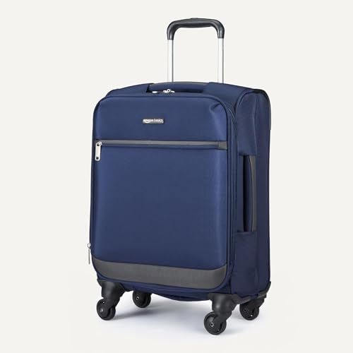Image of Amazon Basics 18 inch Medium Carry-On Softside Expandable Luggage Suitcase with Wheels, Four 360-Degree Spinner Wheels, Zippered Pockets, Telescopic Handle, Navy Blue