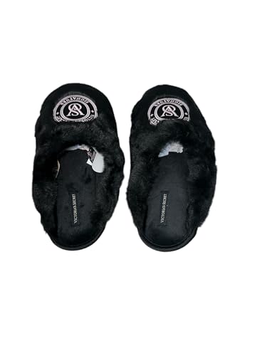 Victoria's Secret Closed Toe Faux Fur Slipper Color Black New2