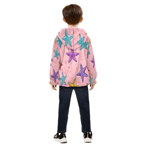 Starfish Pattern on Pink Toddler Fleece Jacket Girl Boys Hooded Fleece Jacket Coat Warm Outwear Zip-up 3-10T4