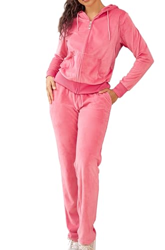 LeeHanTon Velour Tracksuit Womens Sweatsuit Set - Athletic Zip Up Hoodies and Sweatpants Outfits with Stripes