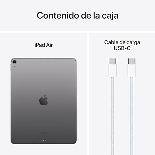 Apple iPad Air de 13 Pulgadas (M2): Pantalla Liquid Retina, 512 GB, cámara Frontal de 12 Mpx en Horizontal y Trasera de 12 Mpx, Wi-Fi 6E y 5G con eSIM, autonomía de Sol a Sol - Gris Espacial