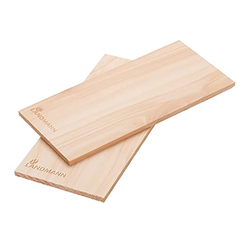 LANDMANN Selection Räucherplanken Hickory -2er-Set | Besteht aus Hickoryholz | Für ein starkes rauchiges Aroma im Grillgut | Perfekt für geeignet Rind, Lamm und Wild | Mehrmals verwendbar [20x14cm]