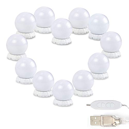 Preisvergleich Produktbild JIPRENS Schminktisch Beleuchtung - 12 LED Spiegelleuchte Dimmbar Schminklicht Spiegellampe mit 3 Farbmodi Spiegel Lichter mit USB für spiegel beleuchtung,Schminkleuchte,Kosmetiksp...