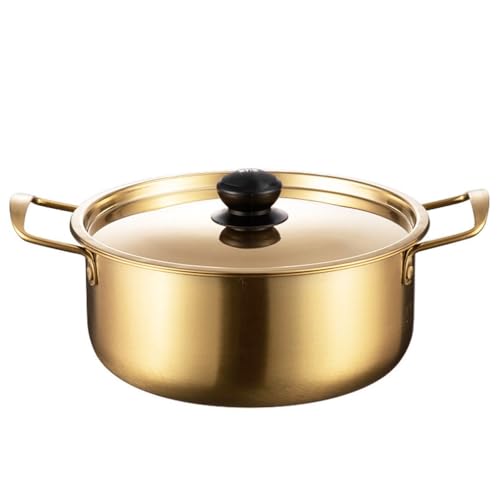INUUXLG Stockpot Korean Instant Noodle Pot Stainless Steel Ramen Pot with Lid Golden Beef Hot Pot Double Ear Stew Soup Pot Soup Pot (One Color A)