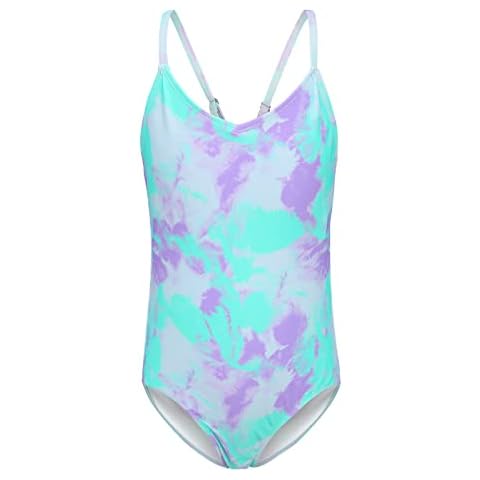 Girls One Piece Swimsuits Hawaiian Floral Bathing Suit for Kids Swimwear 3-16 Years, Green Tie Dye One Piece, 14-16 Years Cover