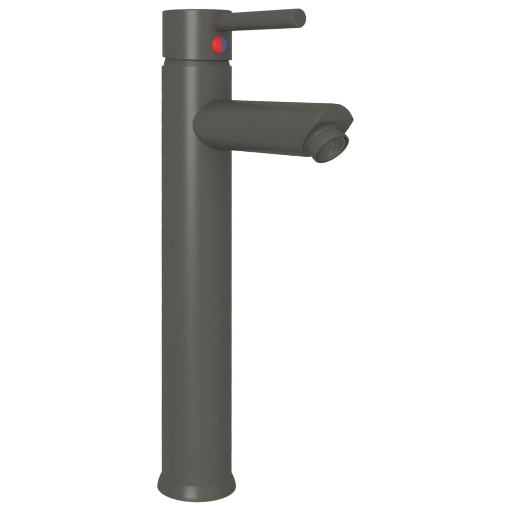 Grifo mezclador de baño gris monomando 12 x 30 cm, latón con cartucho de cerámica, manguera flexible de acero inoxidable para lavabo y grifo de baño, fácil montaje, duradero