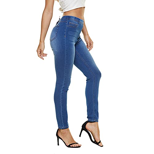 Lictznee Jeggings For Women High Waist, Stretchy Jeans Slim Fit Leg Pull On Jean With Pockets, Soft Breathable Cotton Blend, ((Medium Blue, Large) #TOP3