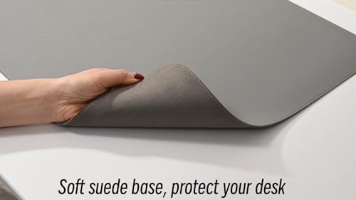 Anti-Slip Extended Mouse Pad, PU Vegan Leather Desk Mat, Computer Desk Table Protector Pad with Non-Slip Suede Base for Keyboard, Desktop, Laptop, Office, 23.6" x 13.8"inch, Grey 2 313Jo3WRpOL