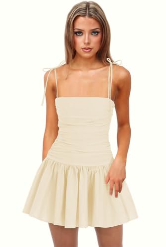 Spaghetti Straps Homecoming Dresses for Teens 2024 Ruched Satin Mini Cocktail Party Gown Flare Summer Dress