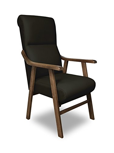 SERMAHOME Sillon butaca Boston, Estructura de Madera de Haya Color Nogal. Tapizado en Tela Antimanchas Color Negro. Sillon para Comedor | Silla geriatrica | Sillon Relax