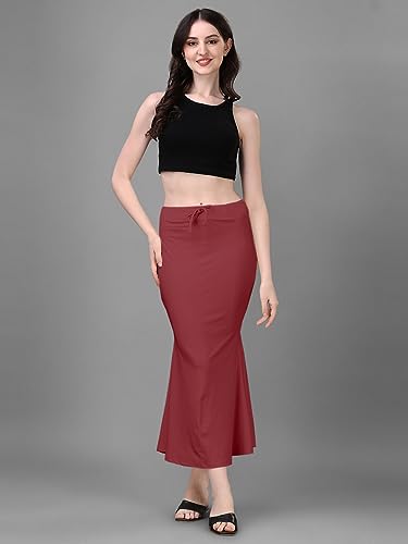 Image of Women's Saree Shapewear Petticoat, Cotton Blend Stretchable Mermaid Skirt, High Waist Tummy Control, Smooth Curve Fit with Adjustable Drawstring