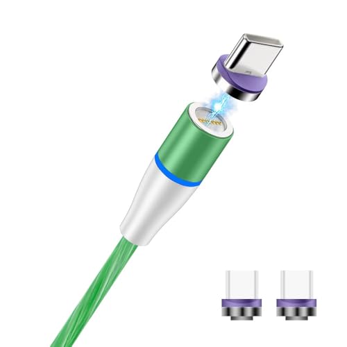 SVO plus Cavo Magnetico USB C 3-in-1 [1m] - Ricarica Rapida con LED Luminoso a Scorrimento, Connettore Rotante a 360°, Nylon Intrecciato - Include 3 Magneti Tipo C (VERDE)