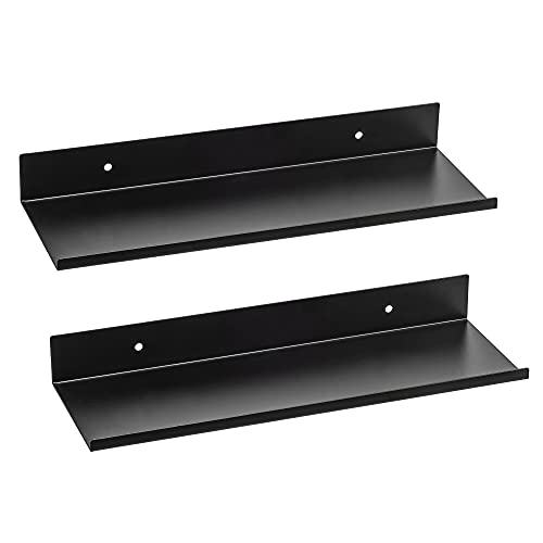 2 Pack Stainless Steel Floating Shelves-Metal Wall Shelves Organizer for Picture Ledge Wall Mounted Shelves for Bathroom, Kitchen Rustic Spice Rack, Black
