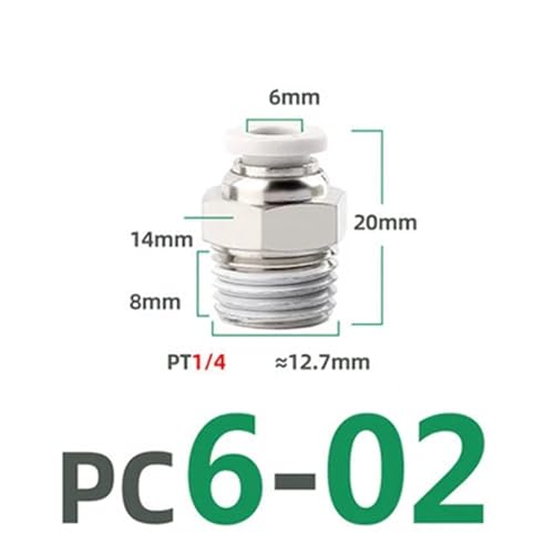 Conector neumático PC602 de rosca macho de latón y liberación rápida 2