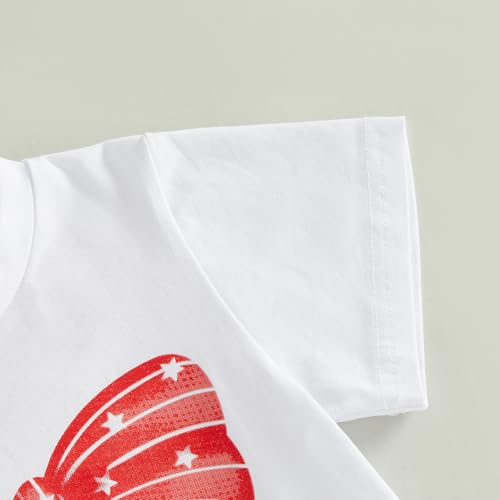 Image of Kids Toddler Girls 4th of July T-Shirt Coquette Bowknot Patriotic USA 250 American Flag Independence Day Top