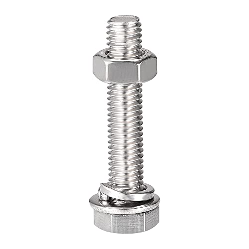 Image of uxcell M8 x 40mm Hex Head Screws Bolts, Nuts, Flat & Lock Washers Kits, 304 Stainless Steel Fully Thread Hexagon Bolts 4 Sets