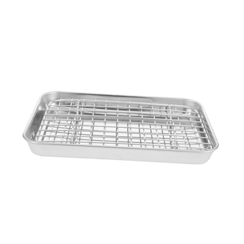 VERDANVERSE ステンレス製ベーキングトレイ 冷却ラック付き ベーキングシート オーブン用 丸型 ラック付きベーキングパン 油切り 水切り 調理補助 洗浄簡単 家用