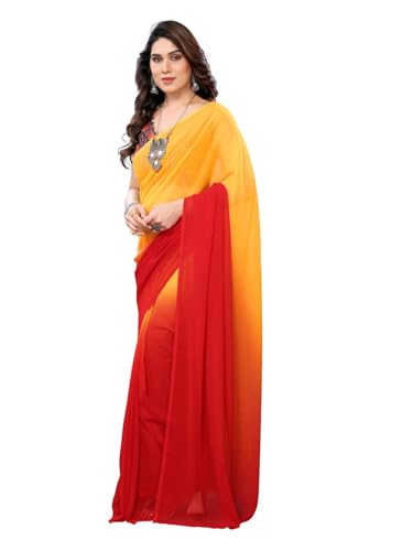 Image of RAJESHWAR FASHION WITH RF Ombre Plain Georgette Sarees For Women /College Girls Farewell With Digital Print Blouse