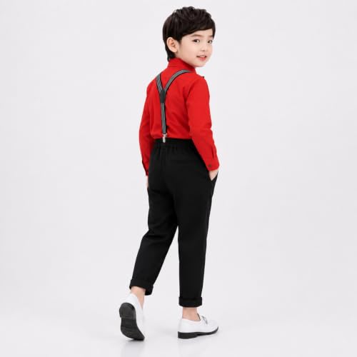 Image of SAGAR IMPEX Boys Cotton Blend Solid Full Sleeves Shirt and Pant Set with Suspender and Bow Tie | Clothing Set for Boys