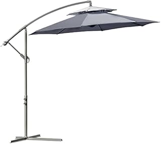 Outsunny 2.7m Garden Banana Parasol Cantilever Umbrella with Crank Handle, Double Tier Canopy and Cross Base for Outdoor, Hanging Sun Shade