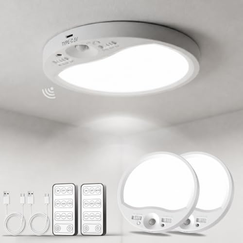 TANBABY Motion Sensor Rechargeable Ceiling Light Indoor with Remote 2 Pack