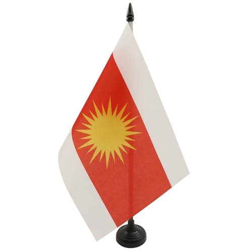 AZ FLAG - Tischflagge Jesiden Yazidism Neu - 21x14 cm - Yeziden Kurdisch Eziden Tischfahne 14 x 21 cm - Flaggen
