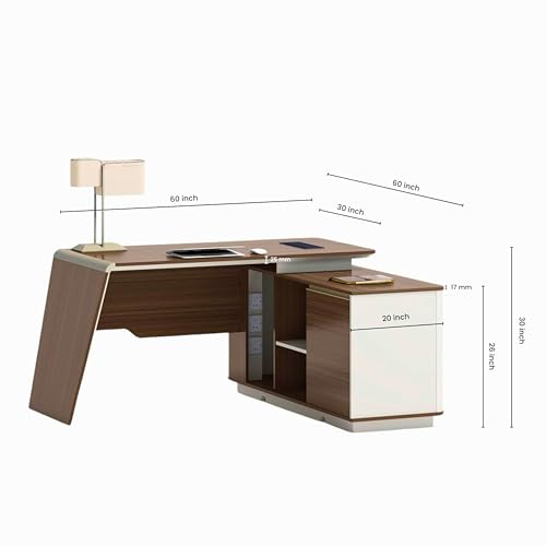 Image of Lakdi The Furniture Director Table for Home and Office Desk Luxury Design Made in MDF with Mica & Wooden & Modern Executive Table with Drawer Side Unit, Grey Color (LDL-510A)