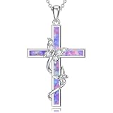 TOUPOP Butterfly Jewellery for Women 925 Sterling Silver Butterfly Purple Opal Cross Pendant Necklaces Jewelry Gifts for Women Her Daughter Wife Ladies Anniversary Valentines Day Birthday Gifts Ideas