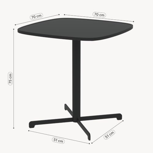 Mesa de terraza estable que ahorra espacio con su diseño redondo de acero de 70cm 3